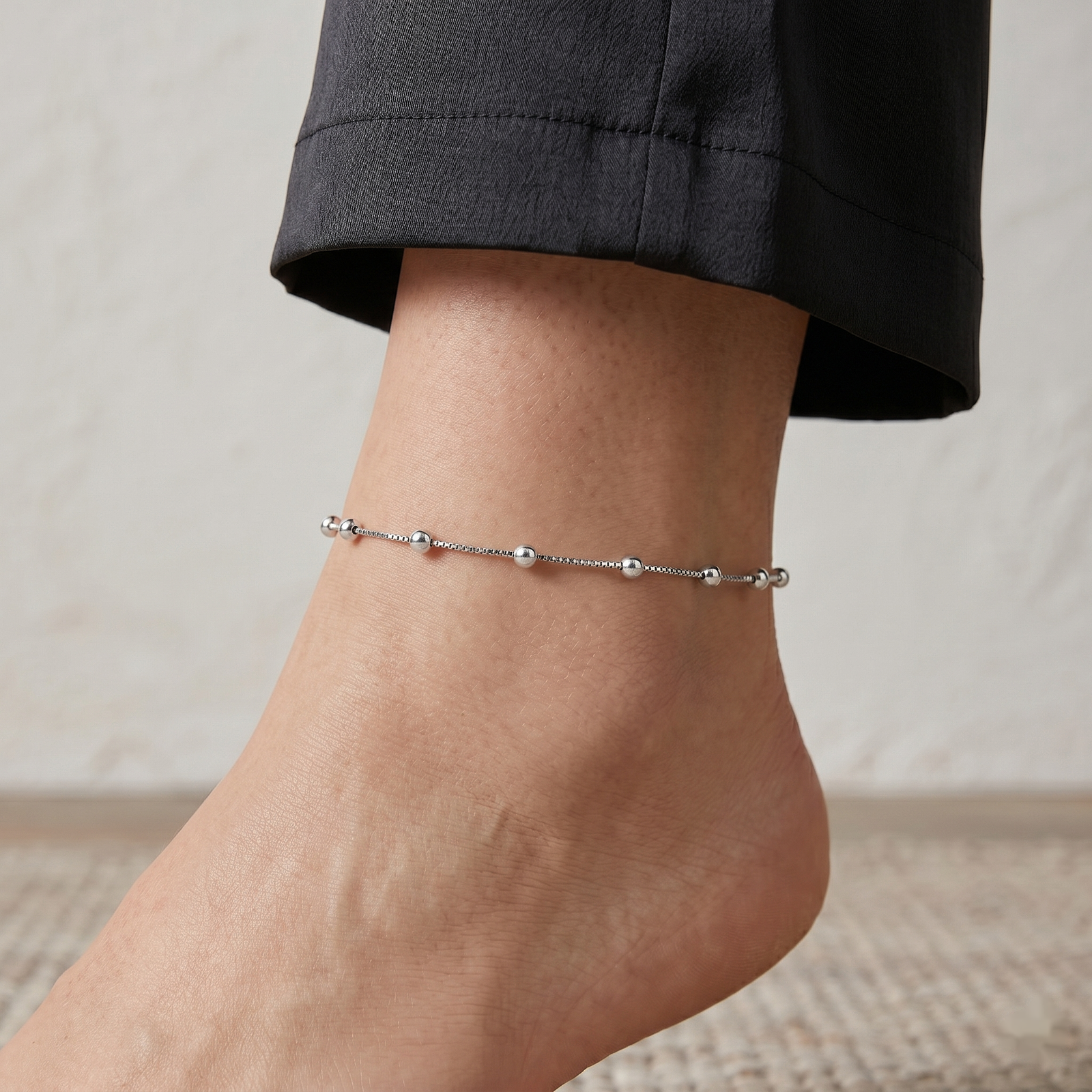 Silver Ball Bead Anklet