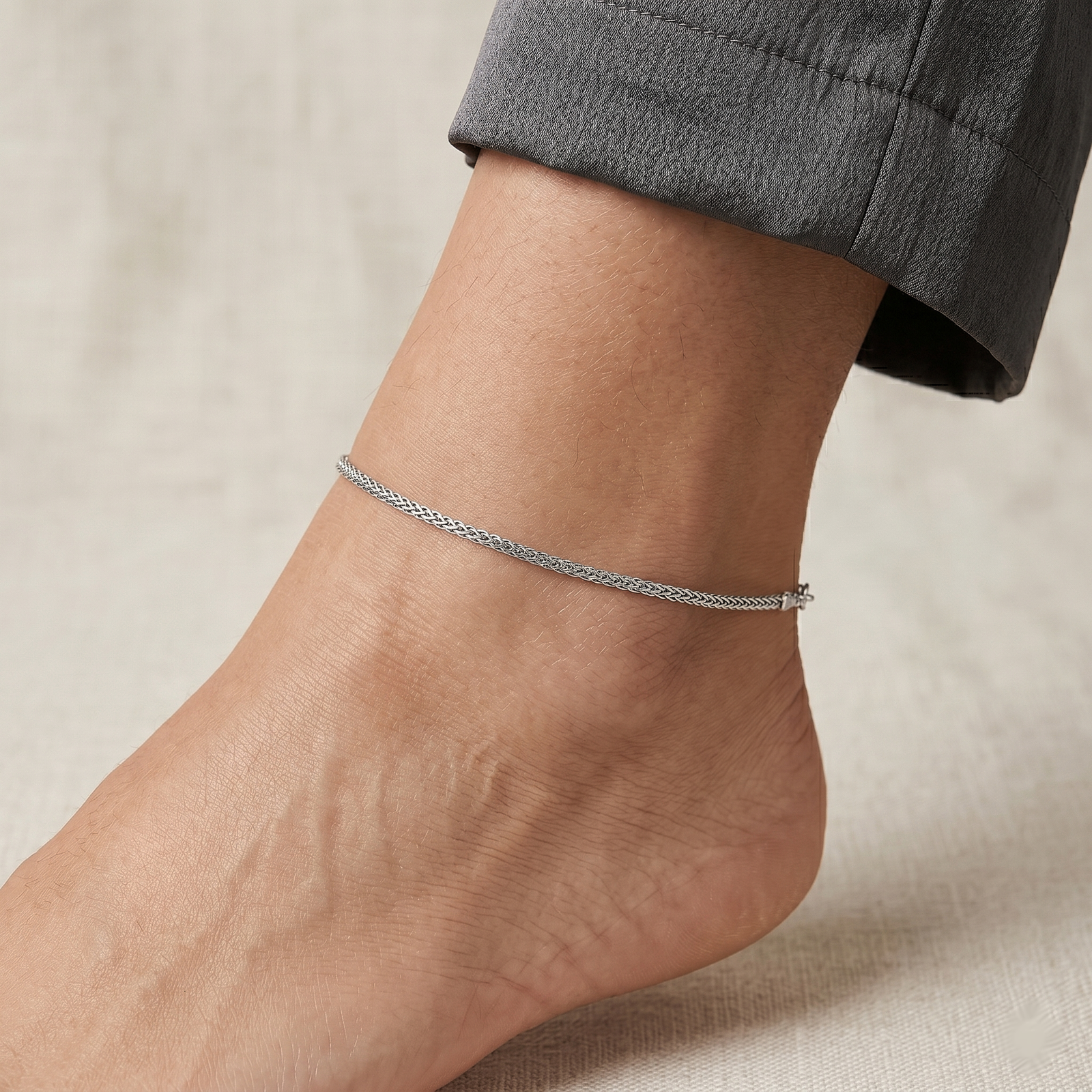 Textured Rope Silver Anklet