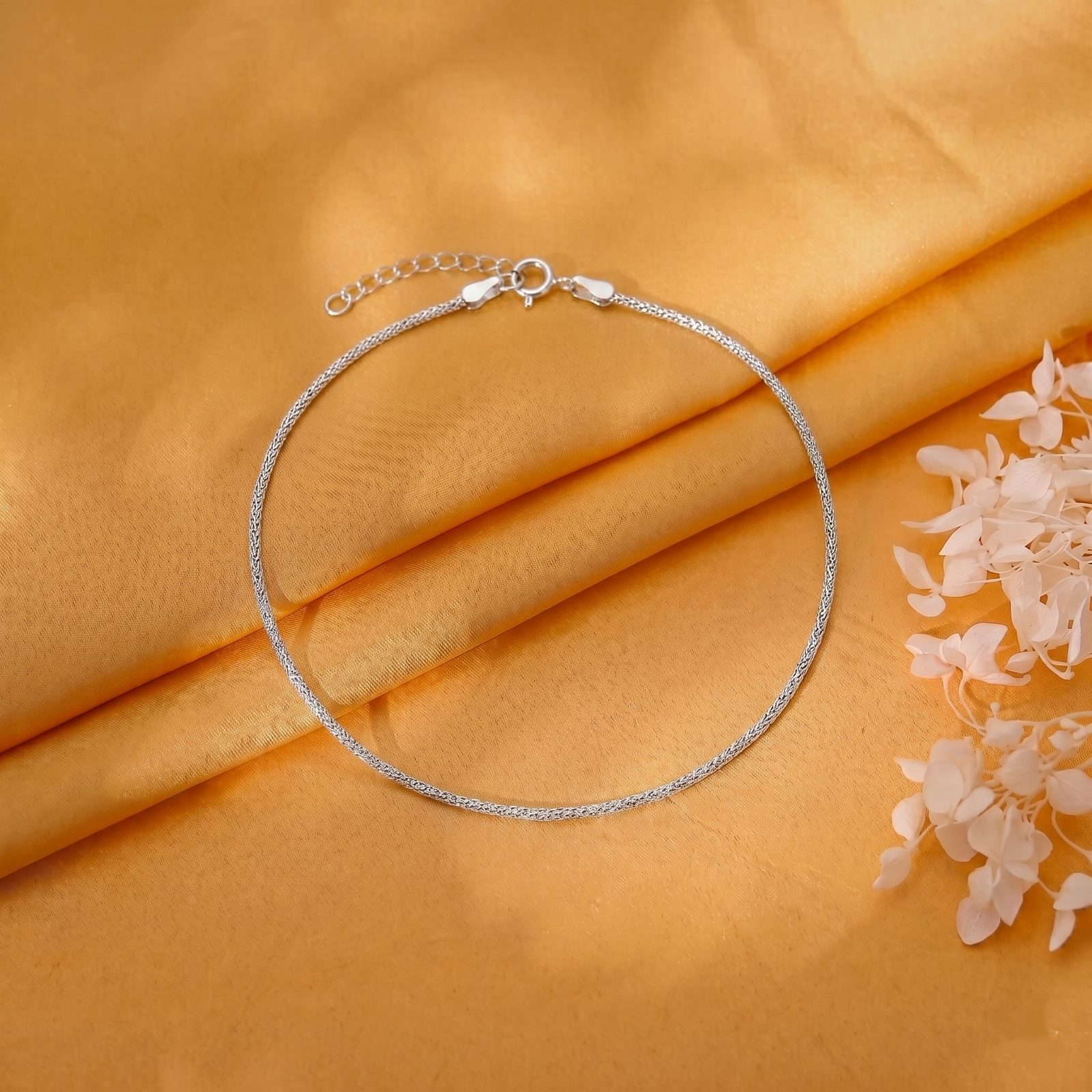 Textured Rope Silver Anklet
