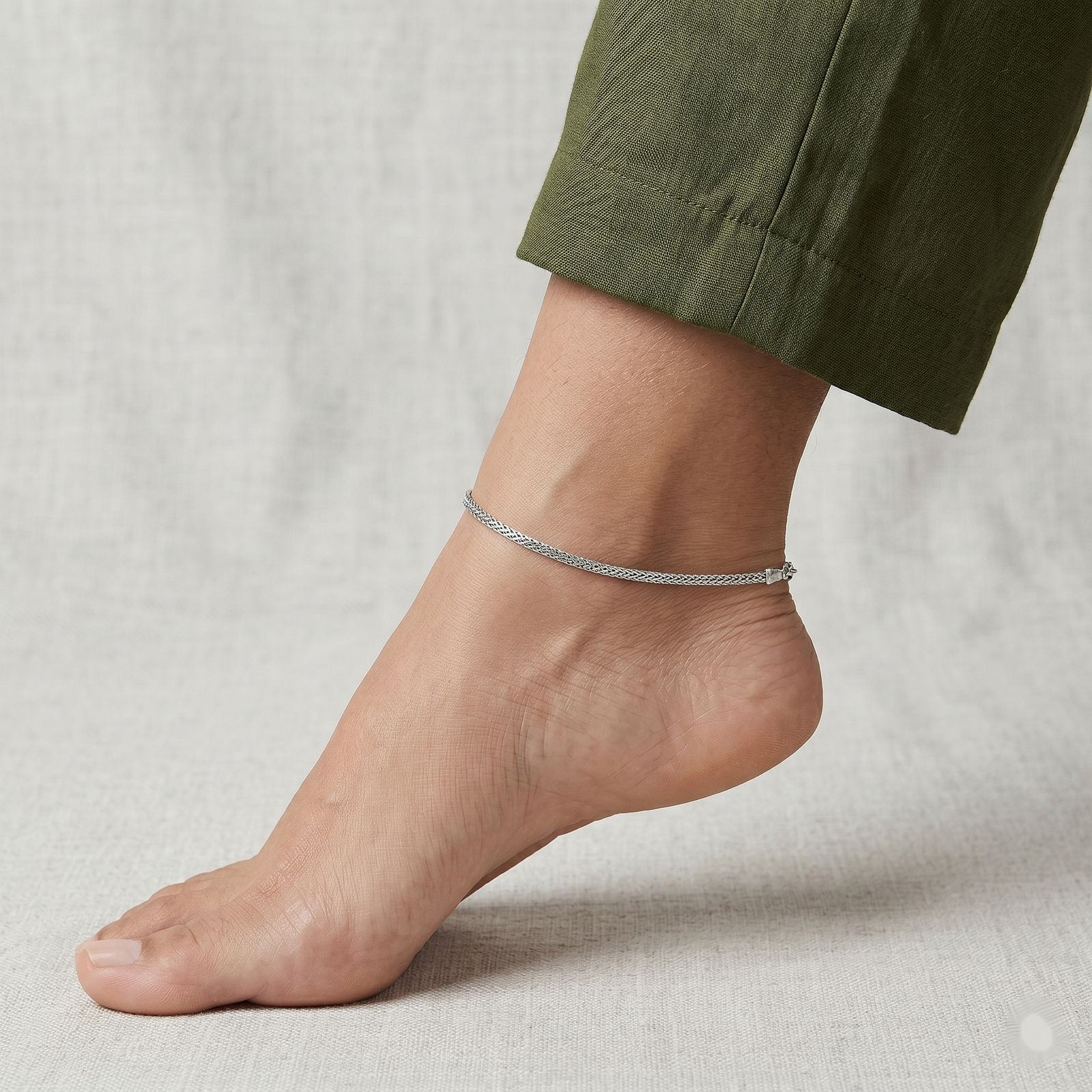 Textured Rope Silver Anklet
