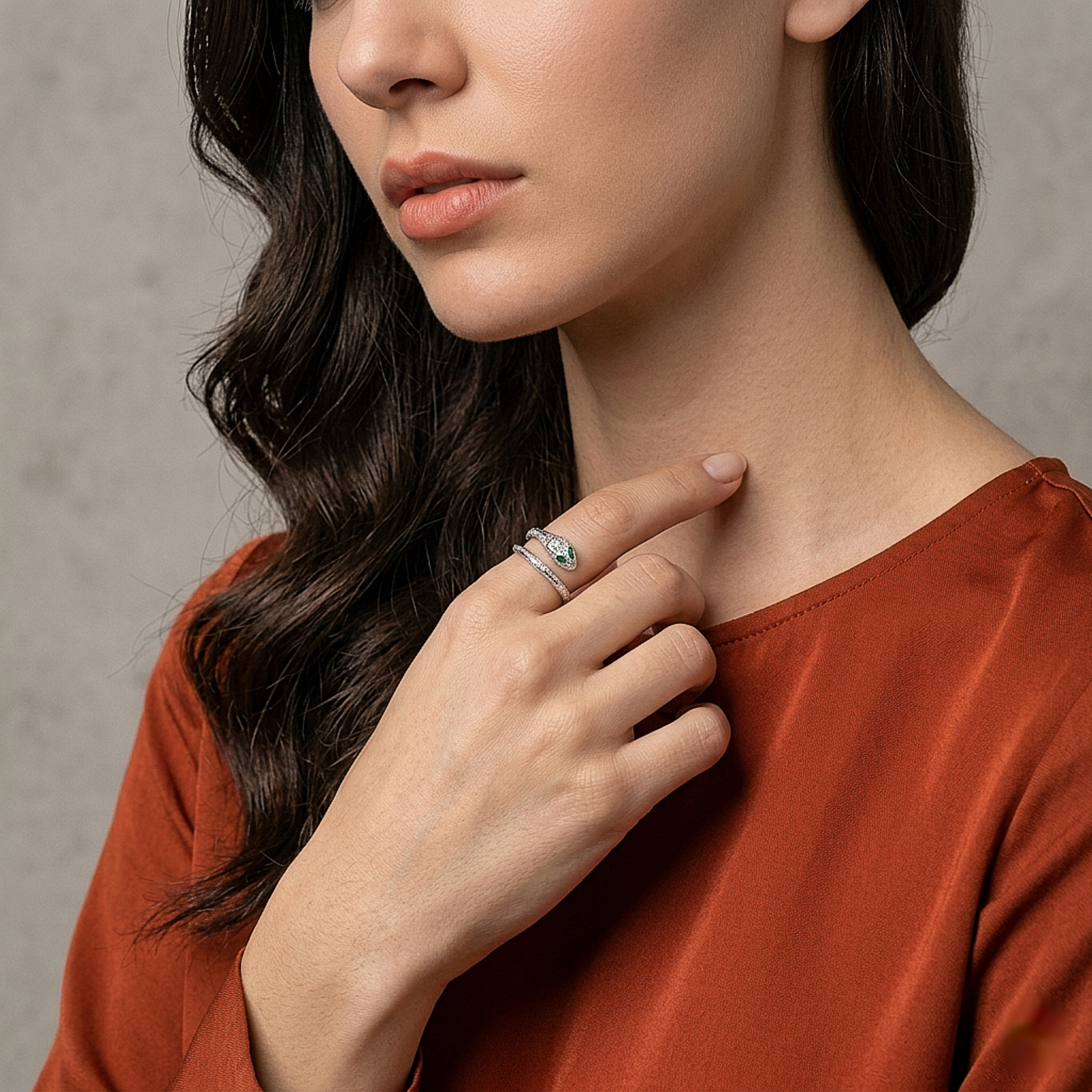 Emerald Snake Wrap Silver Ring
