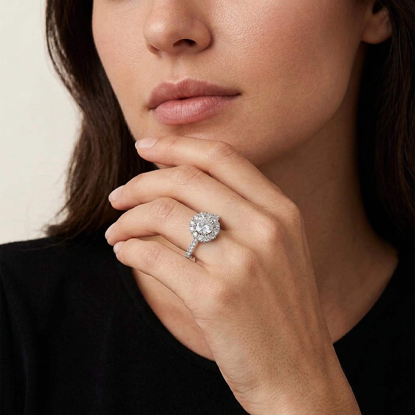 Classic Halo Crystal Silver Ring