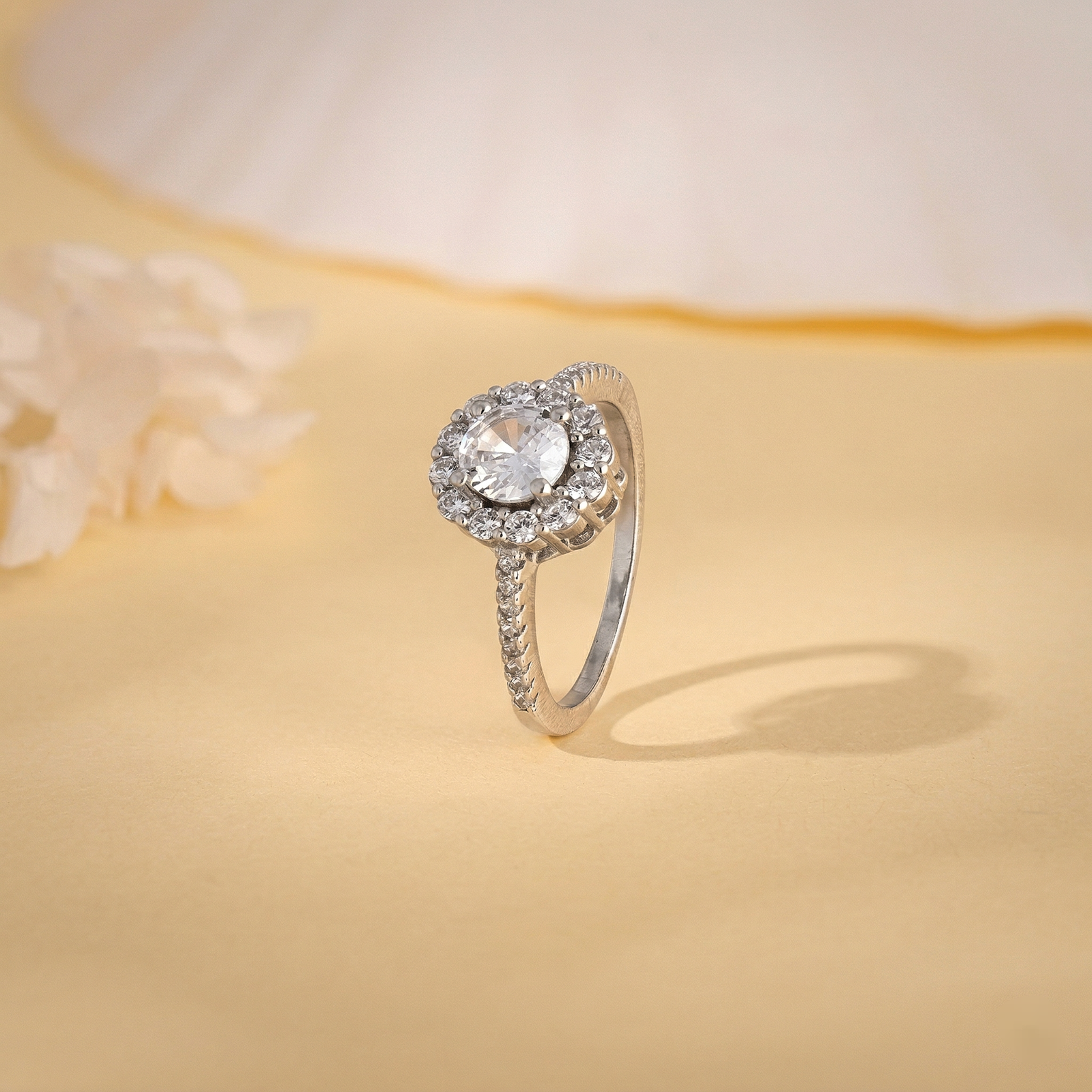 Classic Halo Crystal Silver Ring