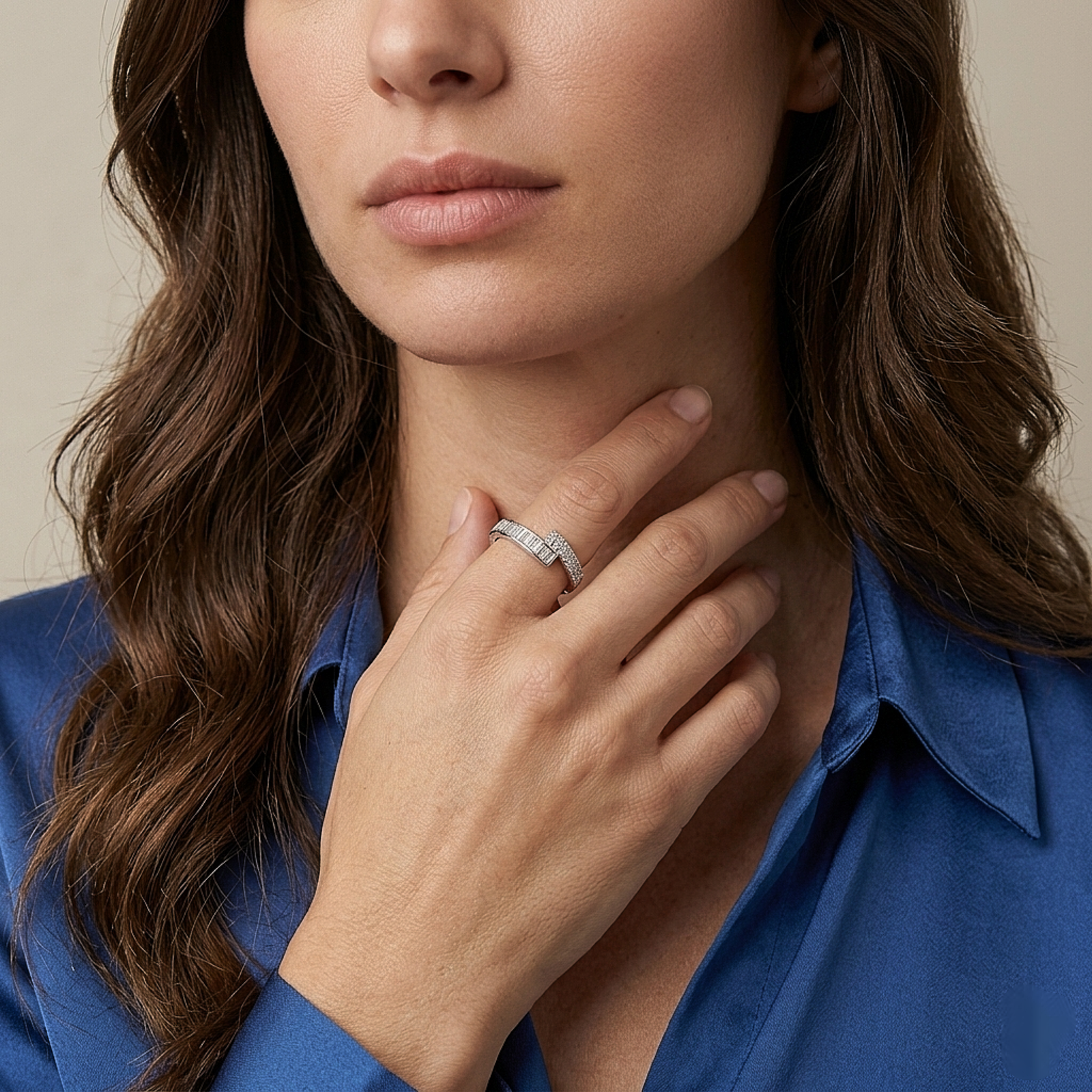 Modern Baguette Open Silver Ring