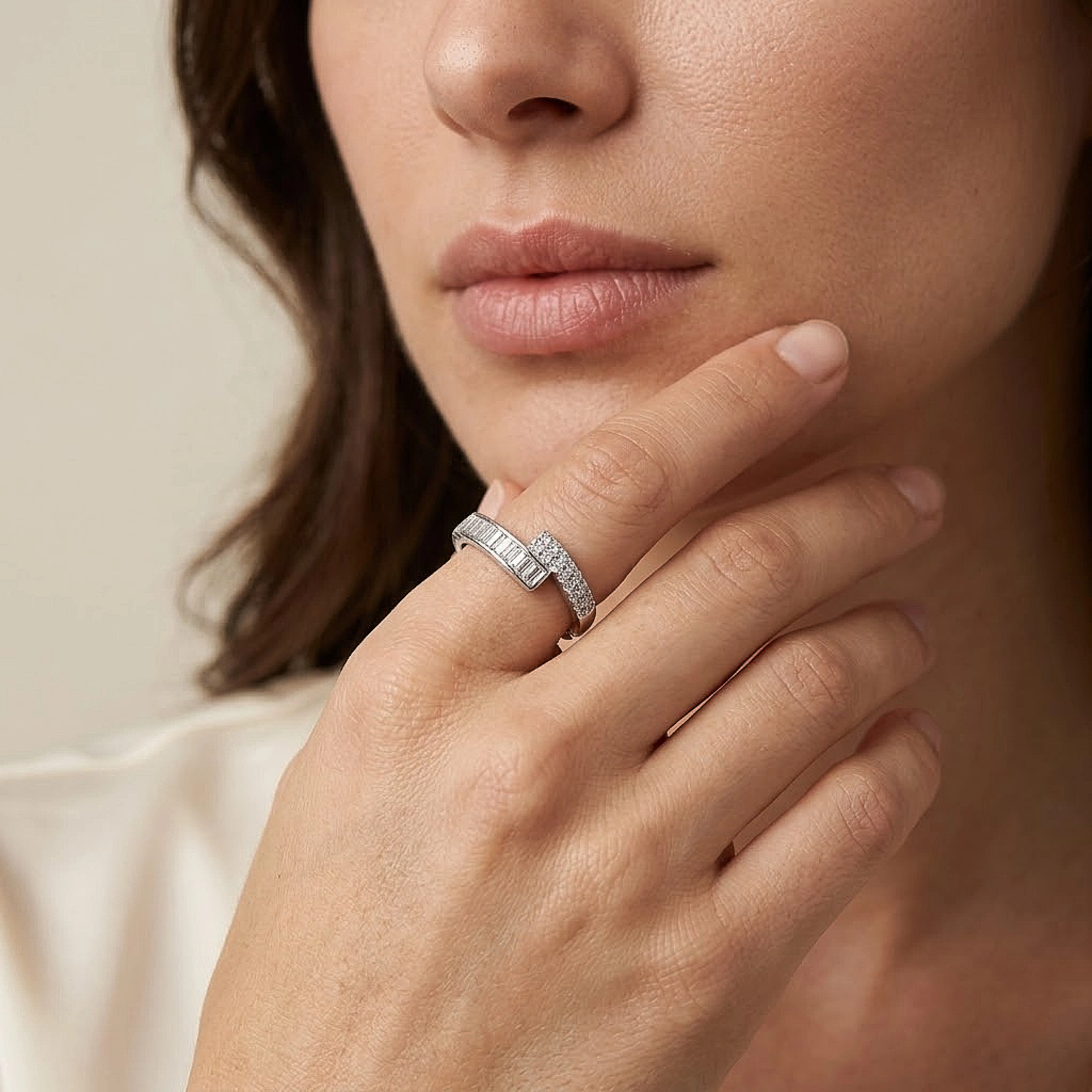 Modern Baguette Open Silver Ring