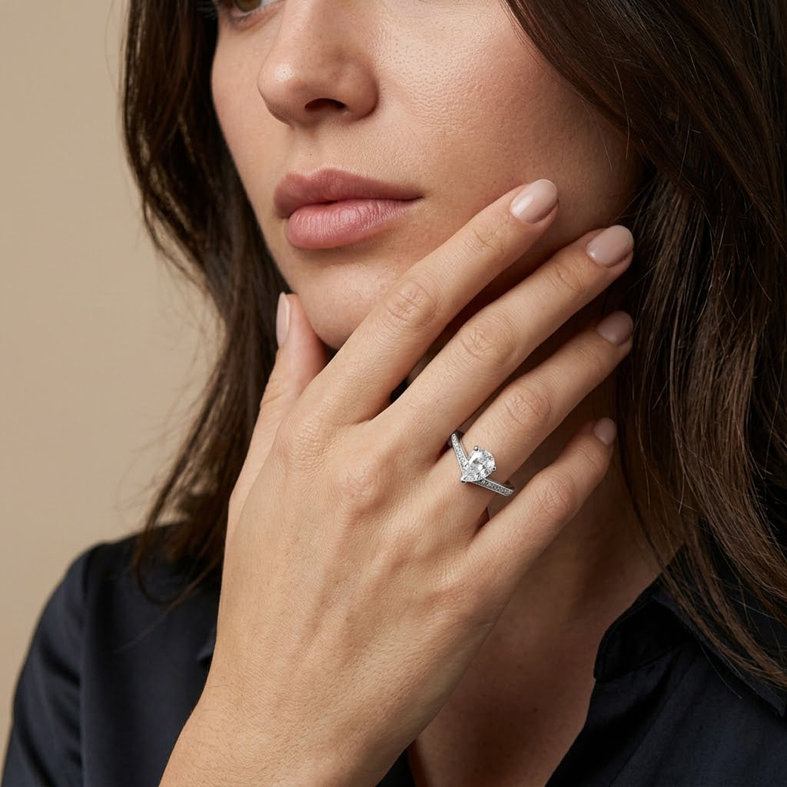 Pear Cut Solitaire Silver Ring