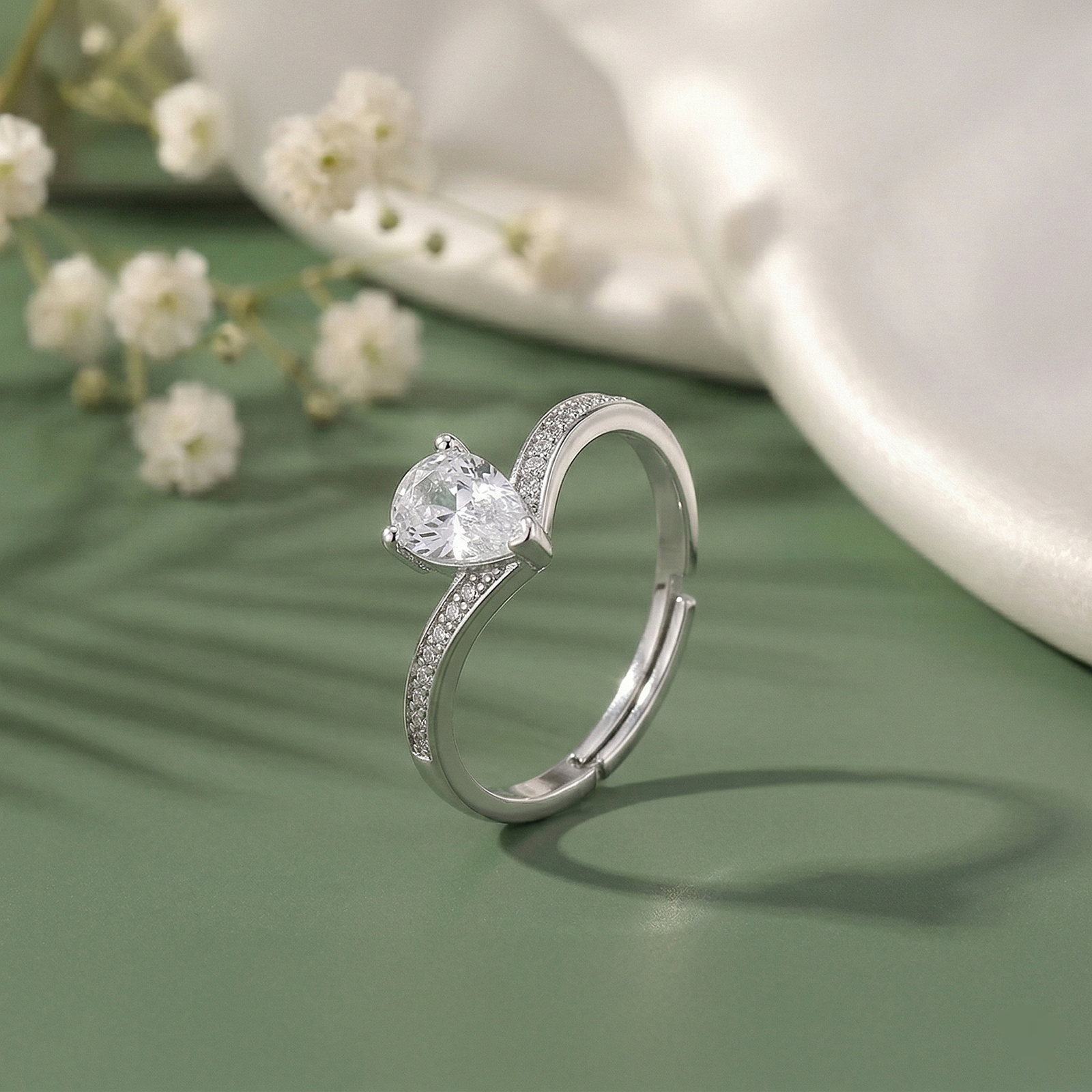 Pear Cut Solitaire Silver Ring