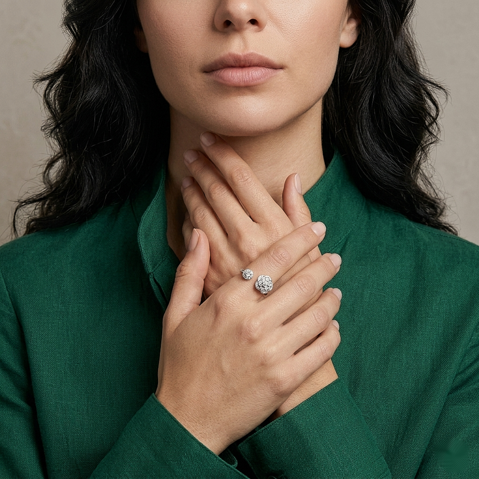 Floral Open Style Silver Ring