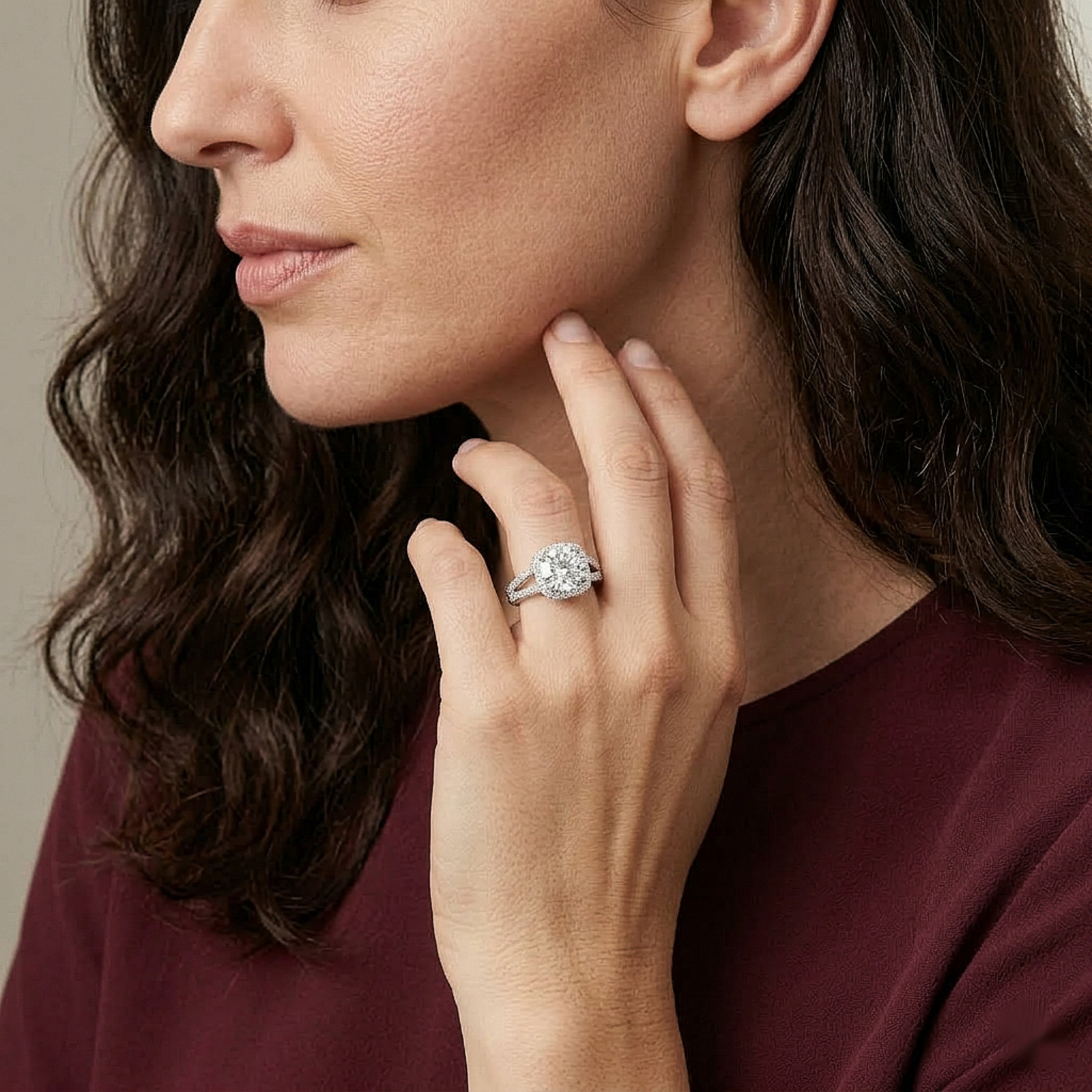 Cushion Halo Split Band Silver Ring