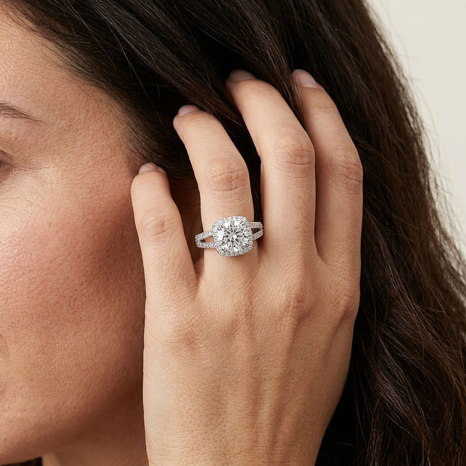 Cushion Halo Split Band Silver Ring