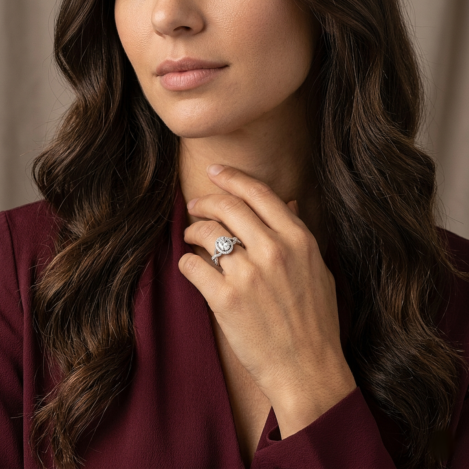 Oval Halo Twist Silver Ring