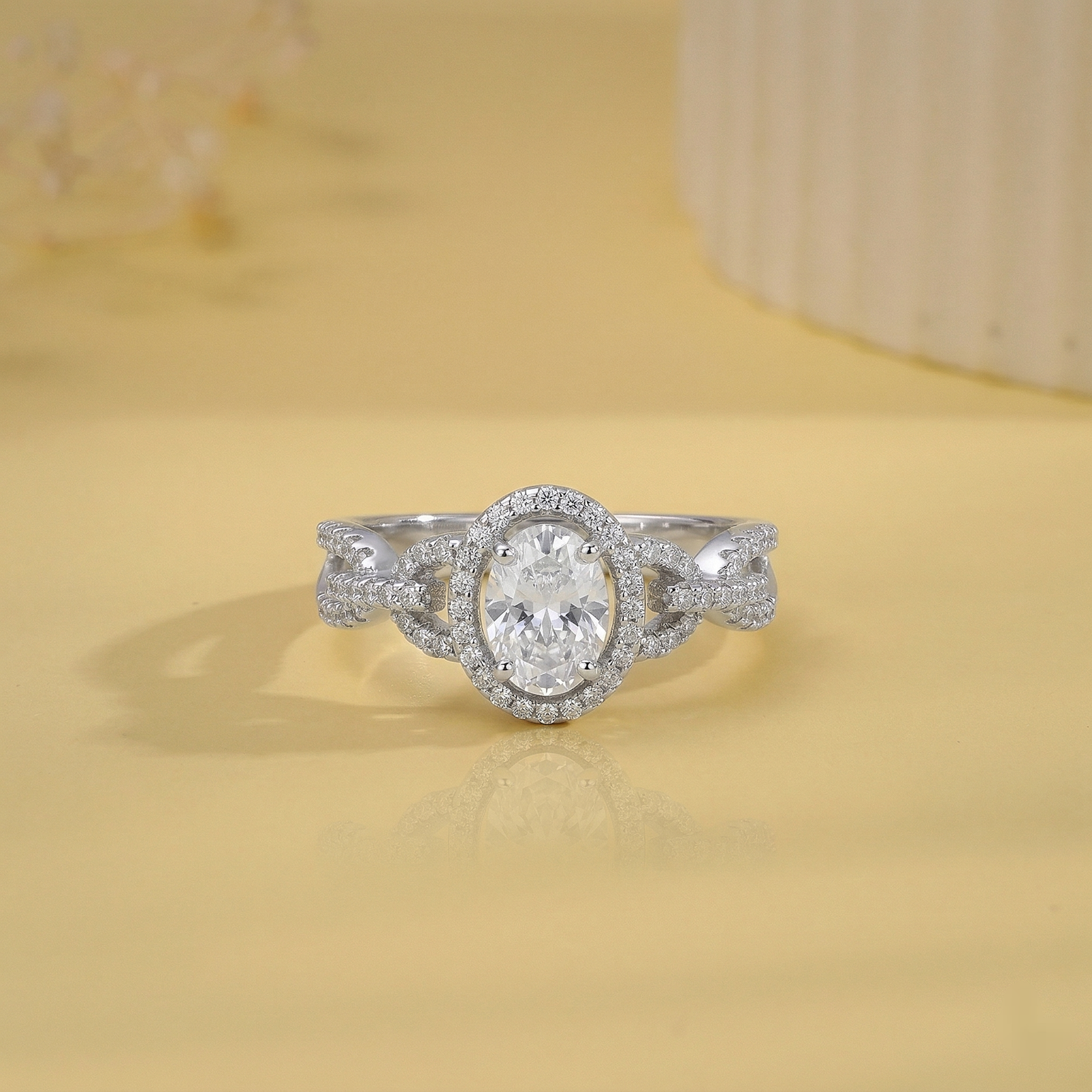 Oval Halo Twist Silver Ring