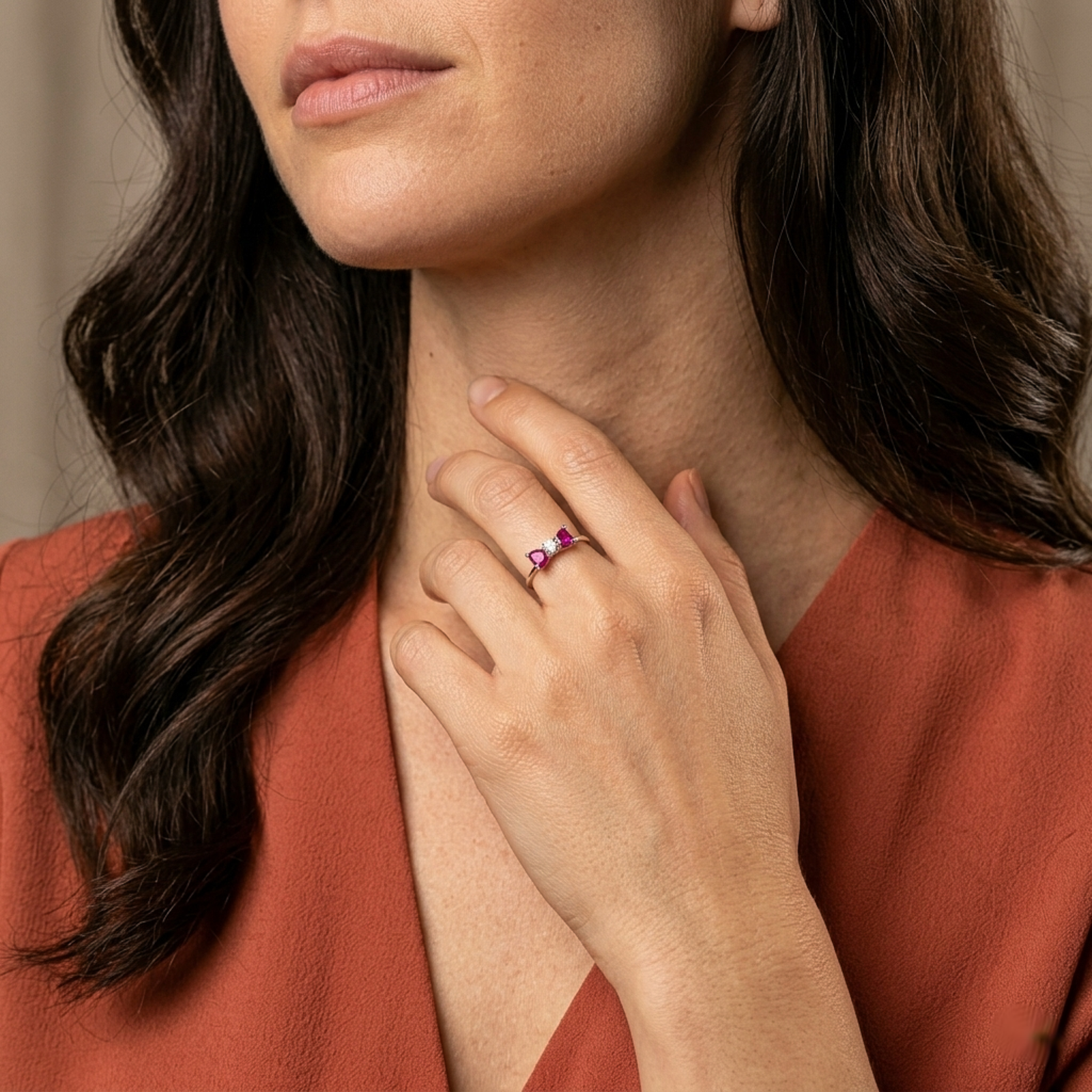 Pink Heart Trio Silver Ring