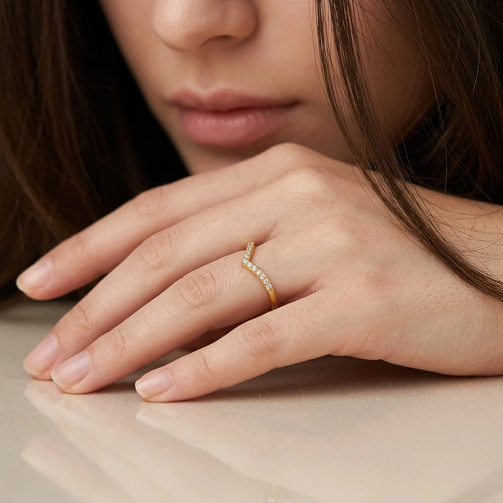 Chevron Crystal Silver Ring
