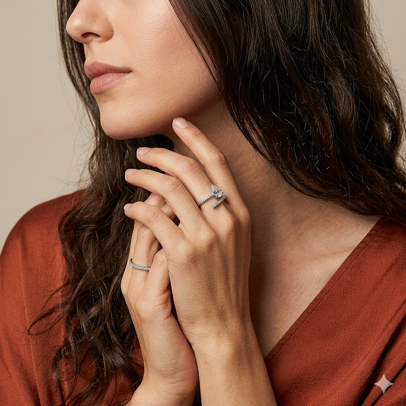 Pear Solitaire Wrap Silver Ring