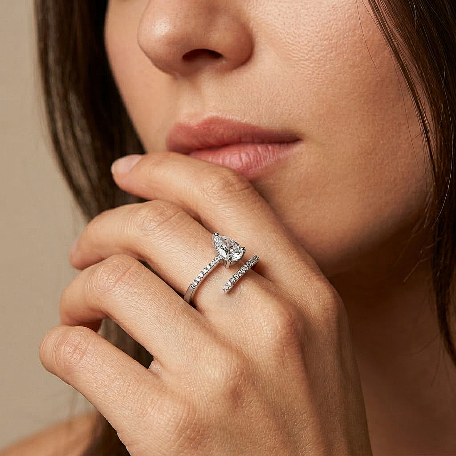 Pear Solitaire Wrap Silver Ring
