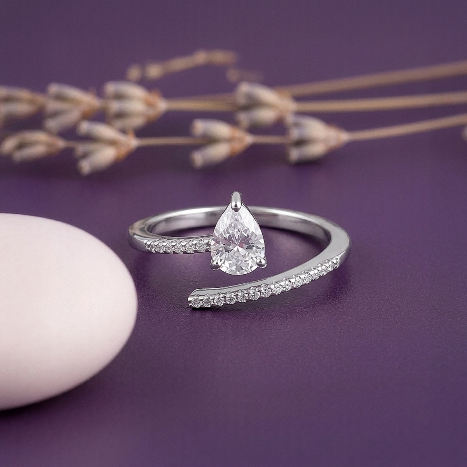 Pear Solitaire Wrap Silver Ring