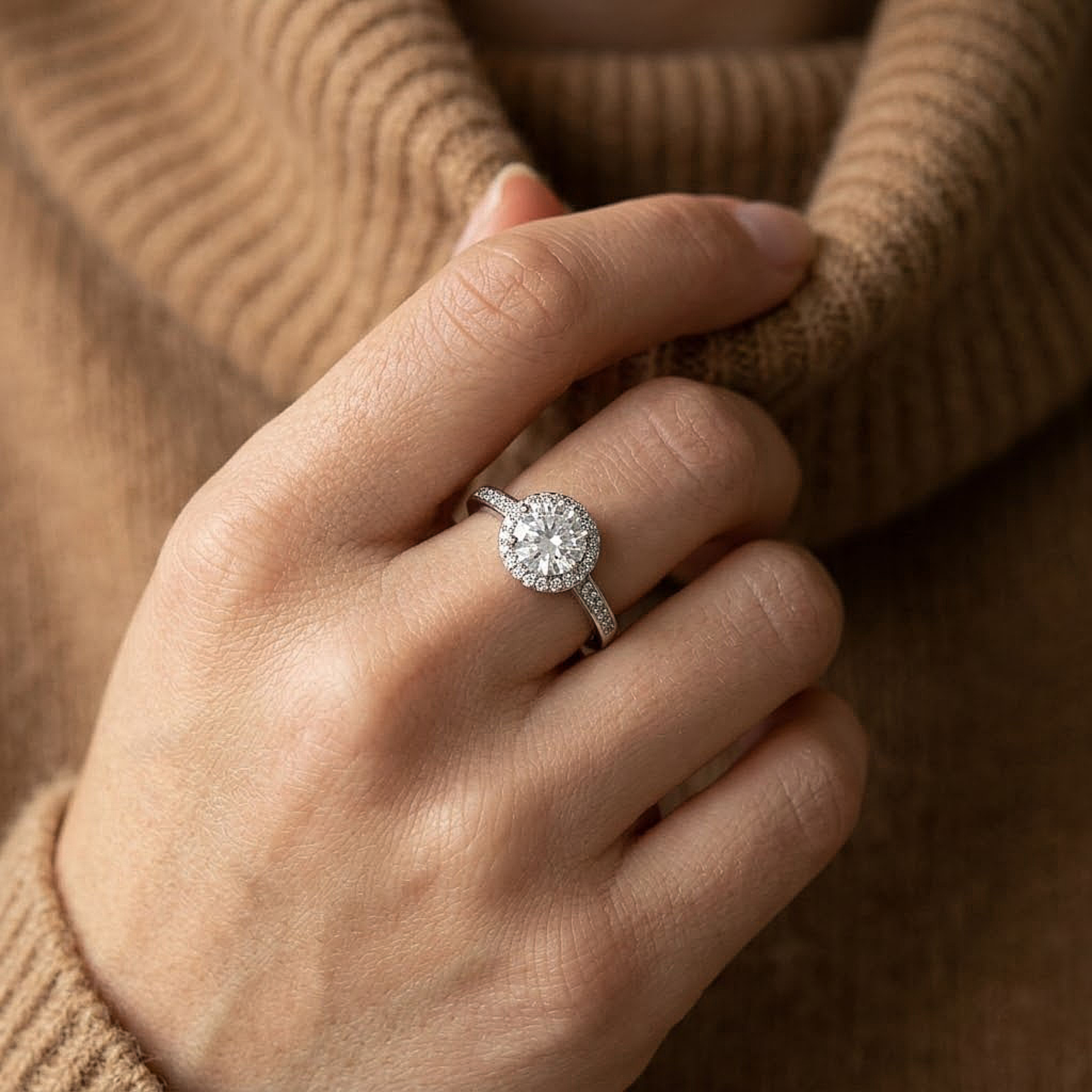 Halo Solitaire Silver Ring