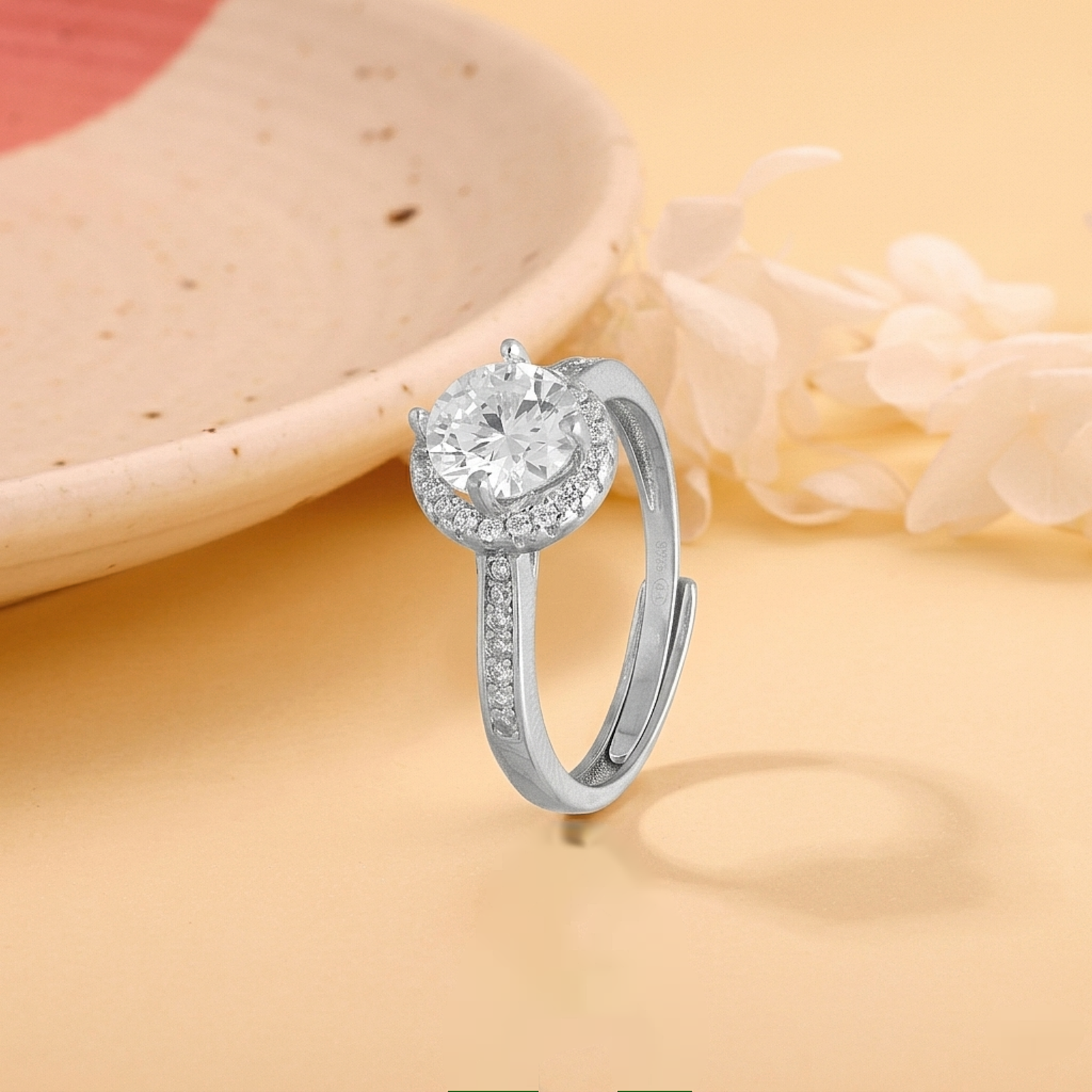 Halo Solitaire Silver Ring