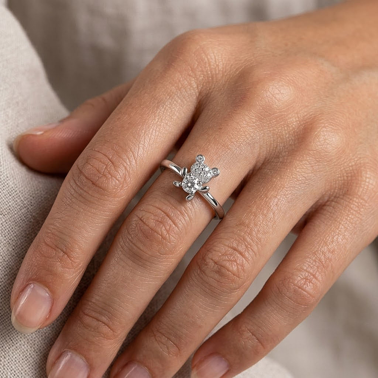 Teddy Charm Silver Ring
