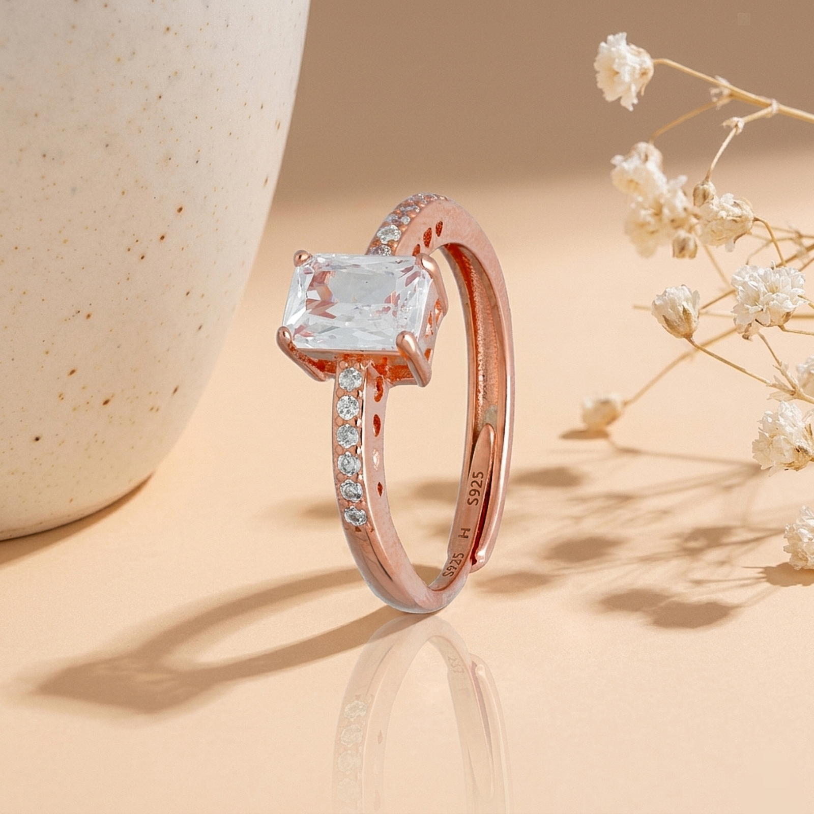 Radiant Rectangle Silver Ring