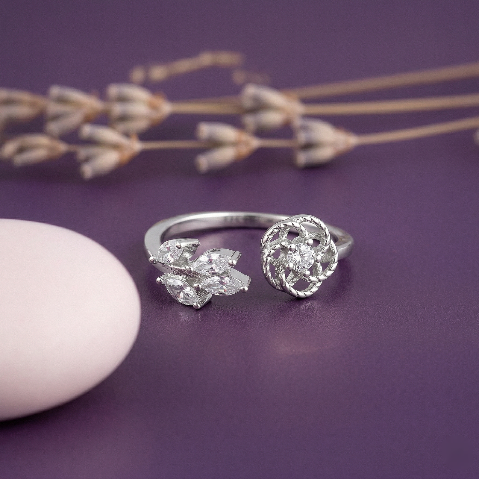 Floral Leaf Silver Ring
