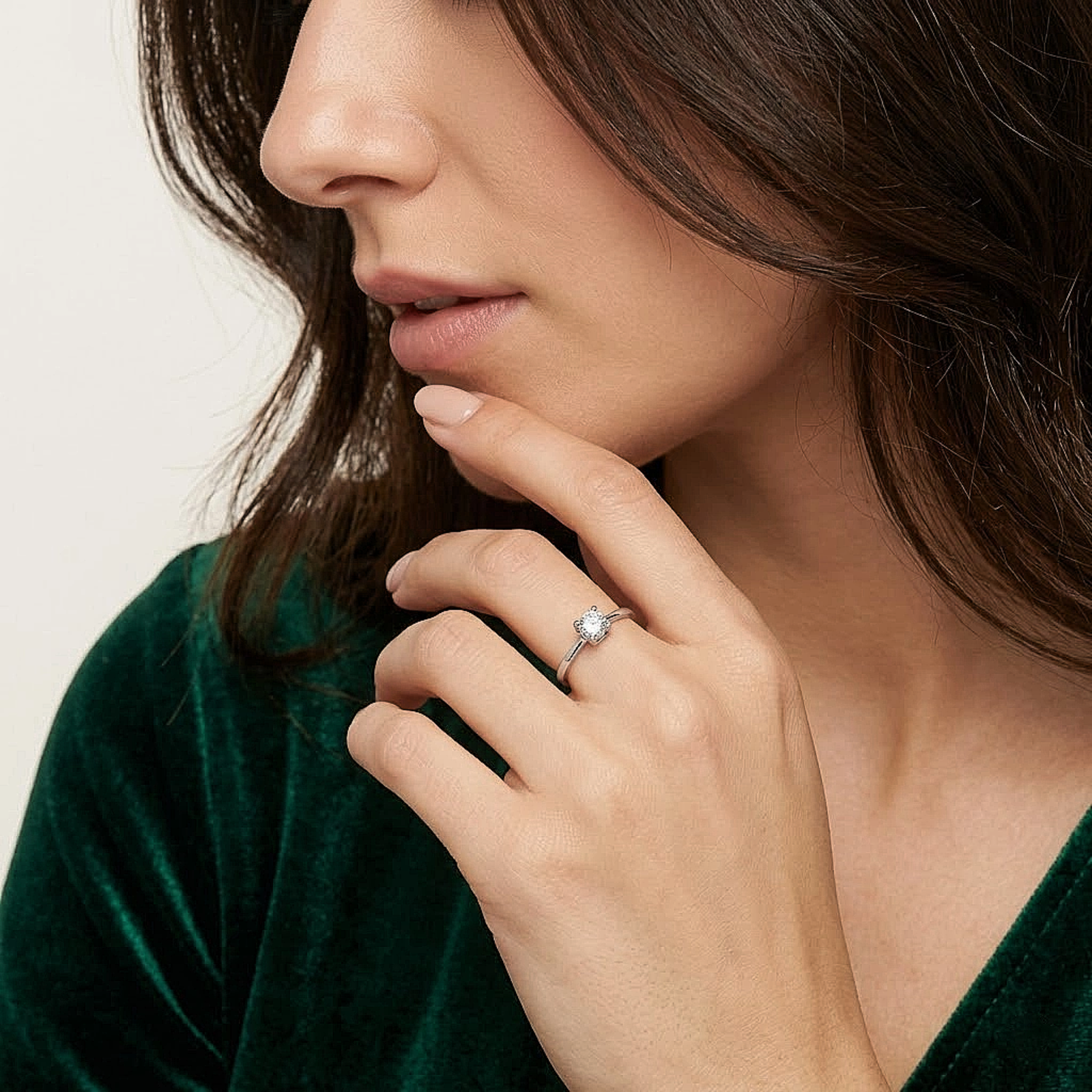Elegant Cushion Solitaire Silver Ring