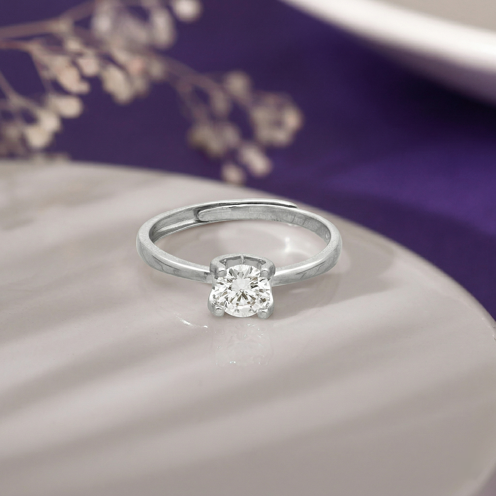Elegant Cushion Solitaire Silver Ring