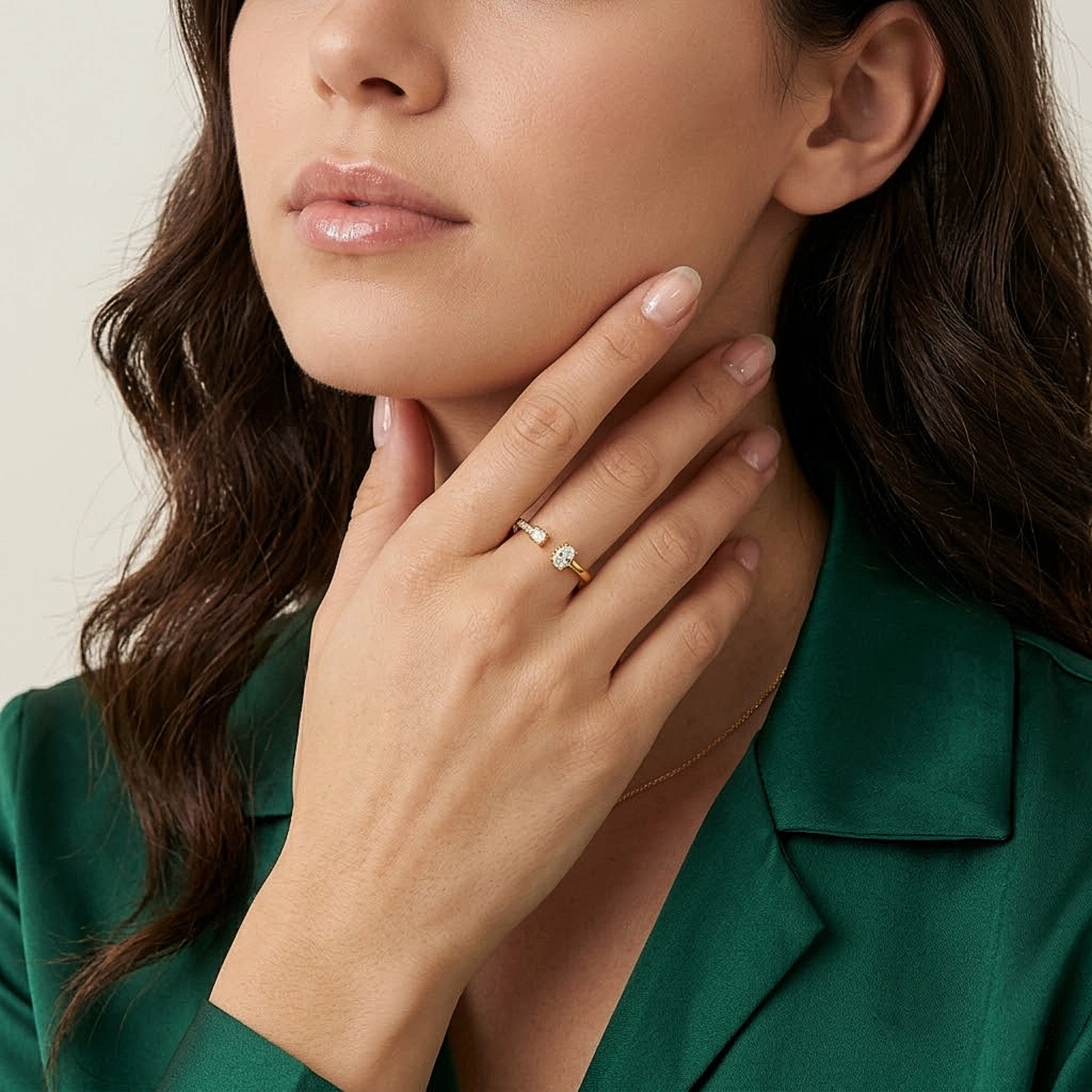 Golden Elegance Open Silver Ring