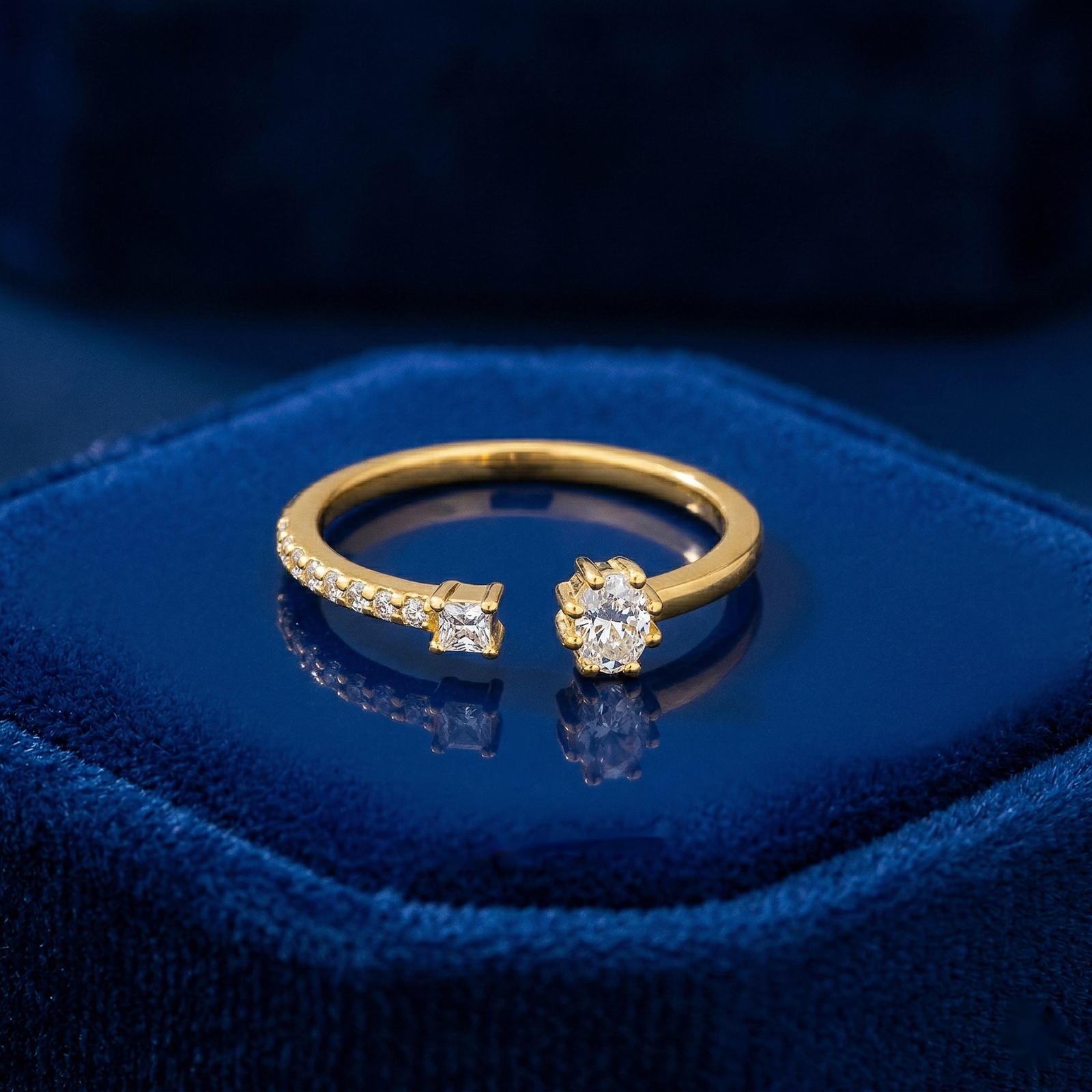 Golden Elegance Open Silver Ring