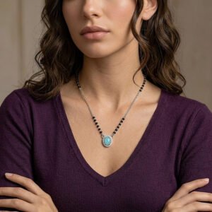 Blue Oval Crystal Silver Mangalsutra hover