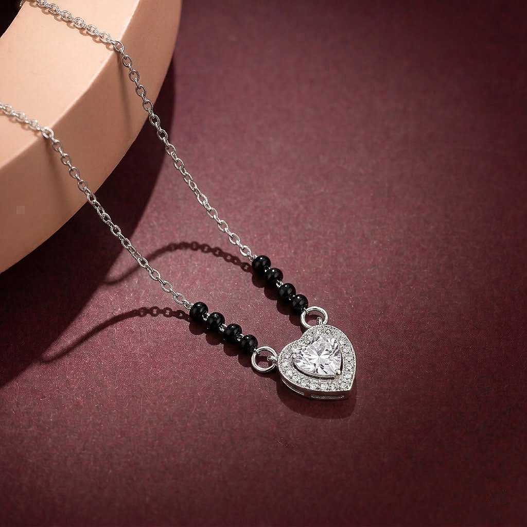 Heart Halo Silver Mangalsutra