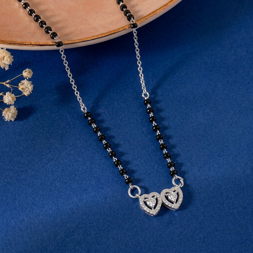 Double Heart Silver Mangalsutra