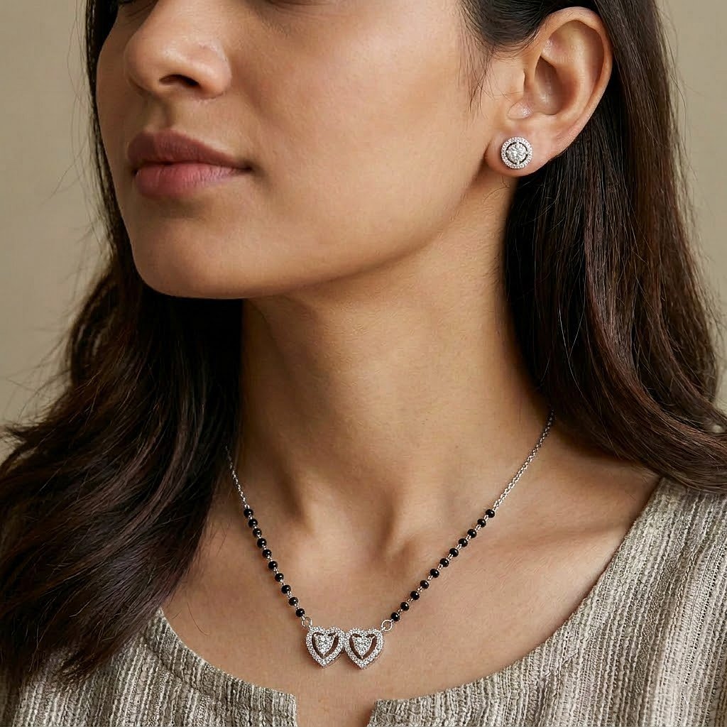 Double Heart Silver Mangalsutra
