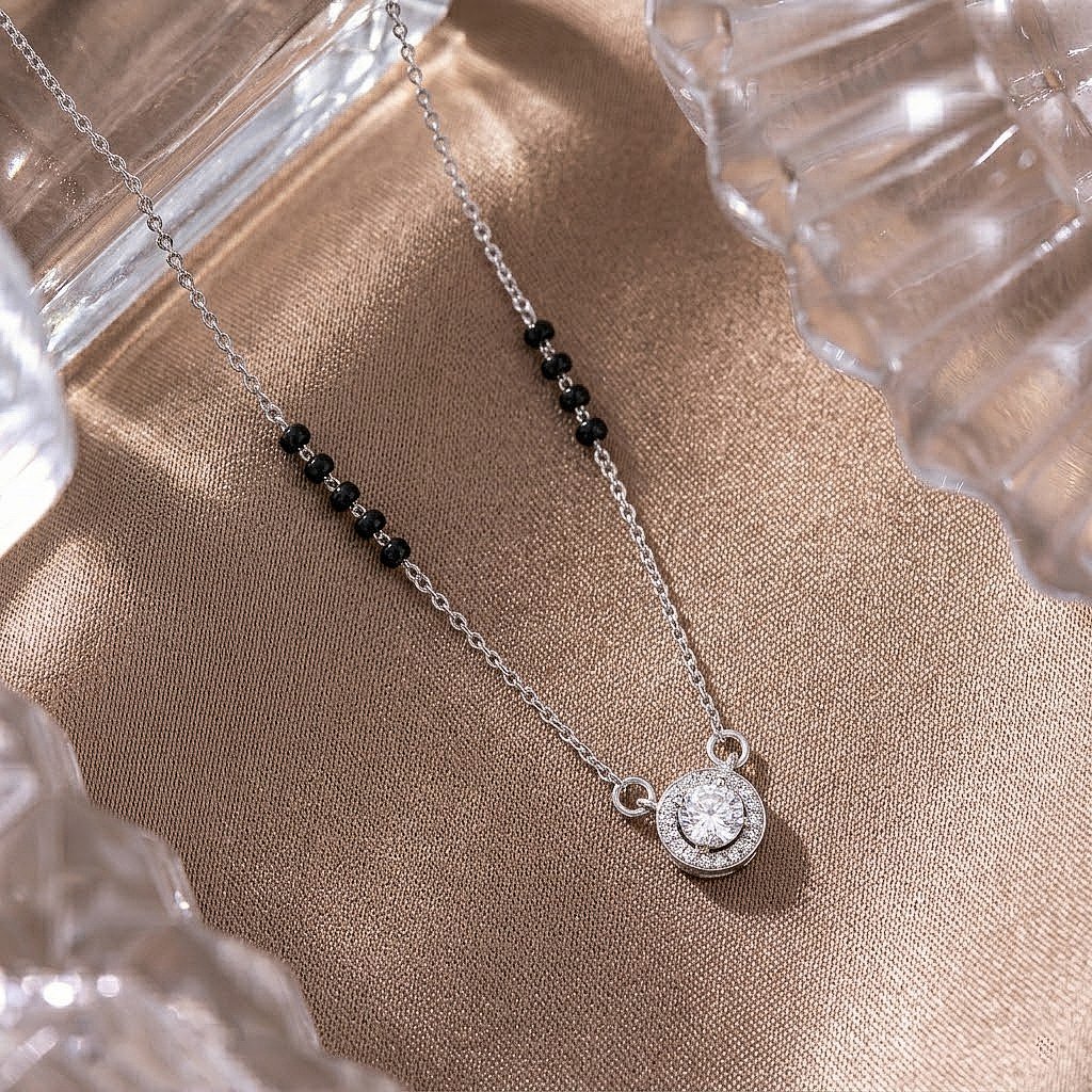 Round Halo Silver Mangalsutra