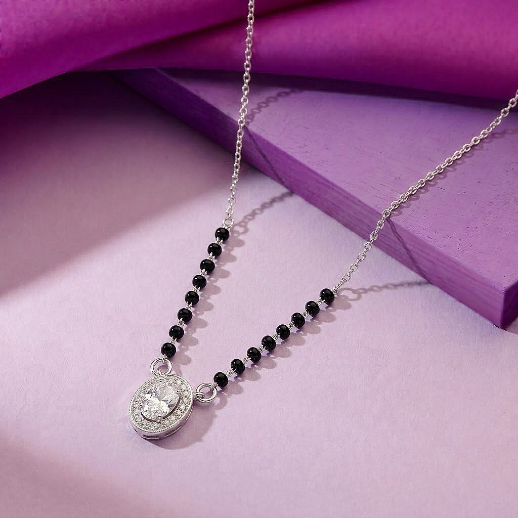 Silver Oval Halo Mangalsutra