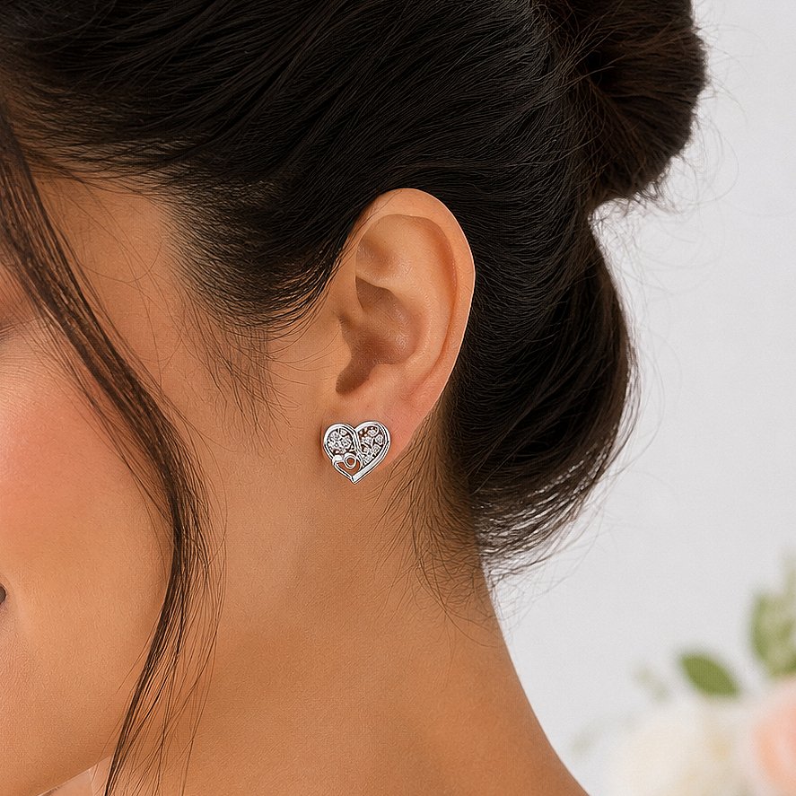Sparkling Heart Embrace Silver Stud Earrings