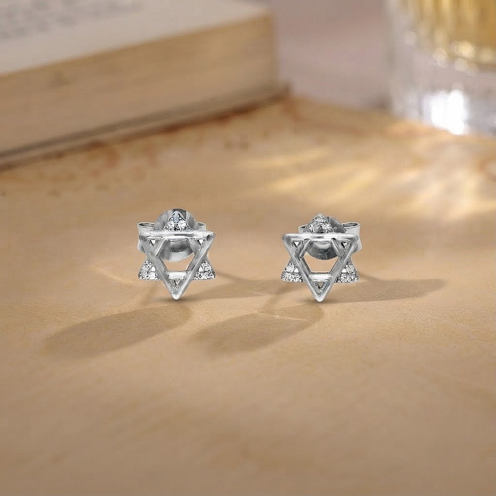Geometric Star Silver Stud Earrings