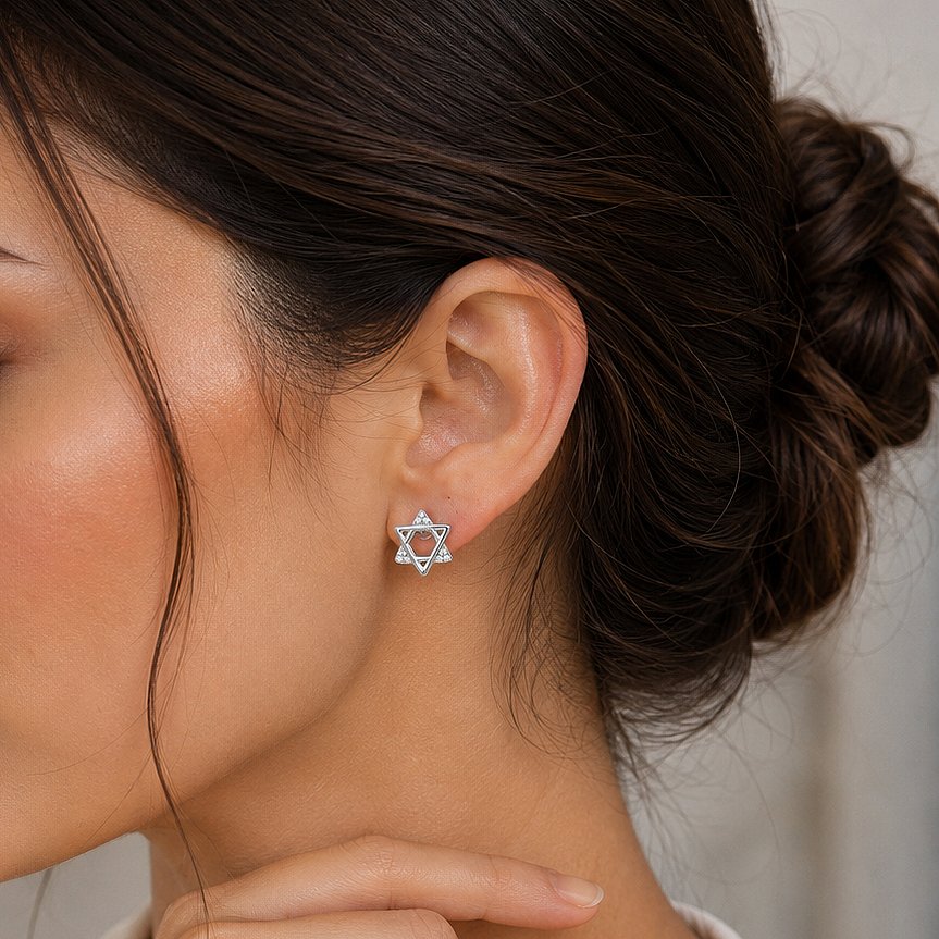 Geometric Star Silver Stud Earrings