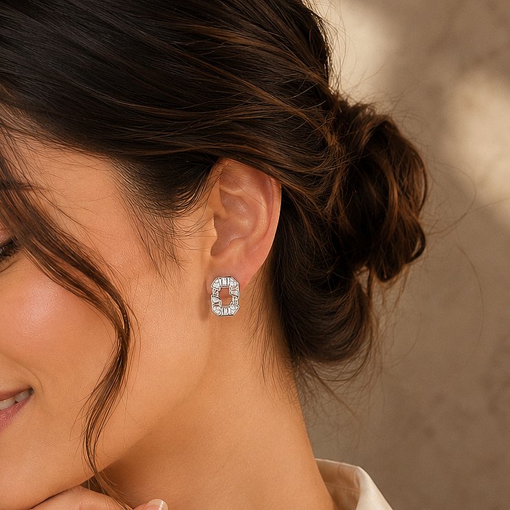 Modern Link Silver Stud Earrings