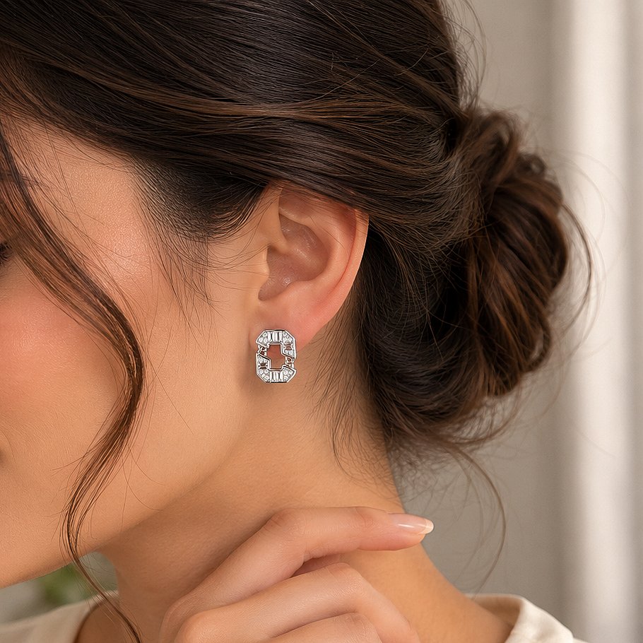 Modern Link Silver Stud Earrings