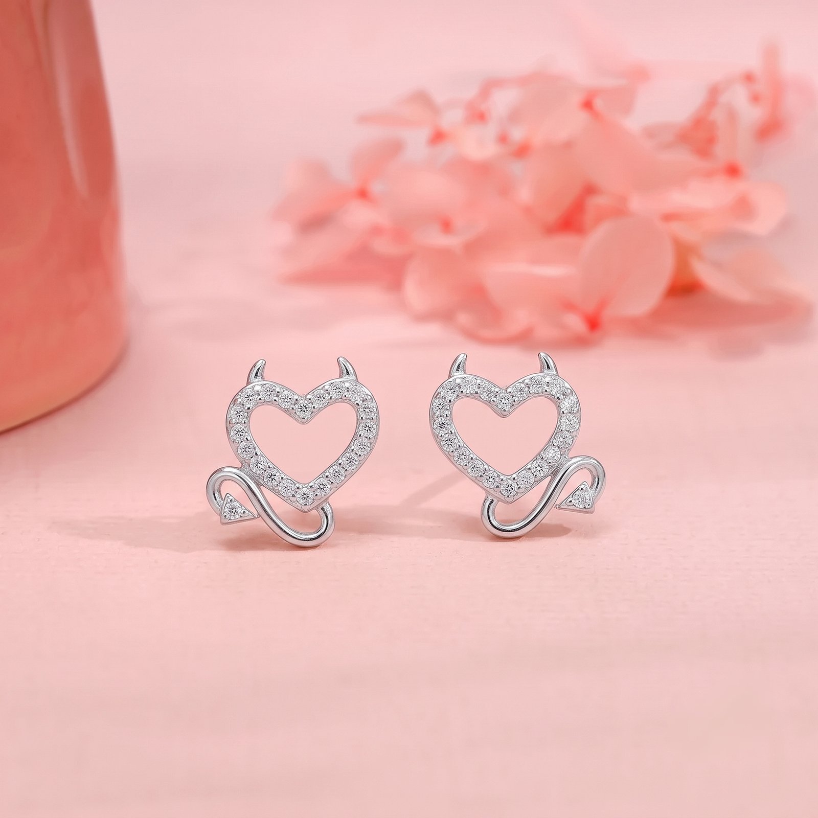 Devil Heart Silver Stud Earrings