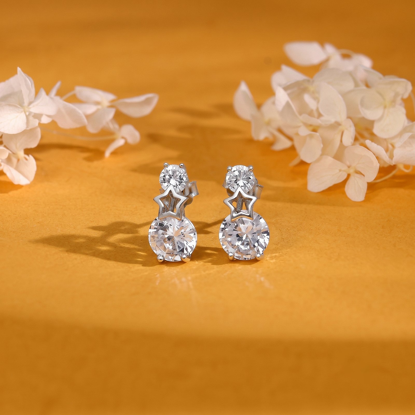 Celestial Star Solitaire Drop Silver Earrings