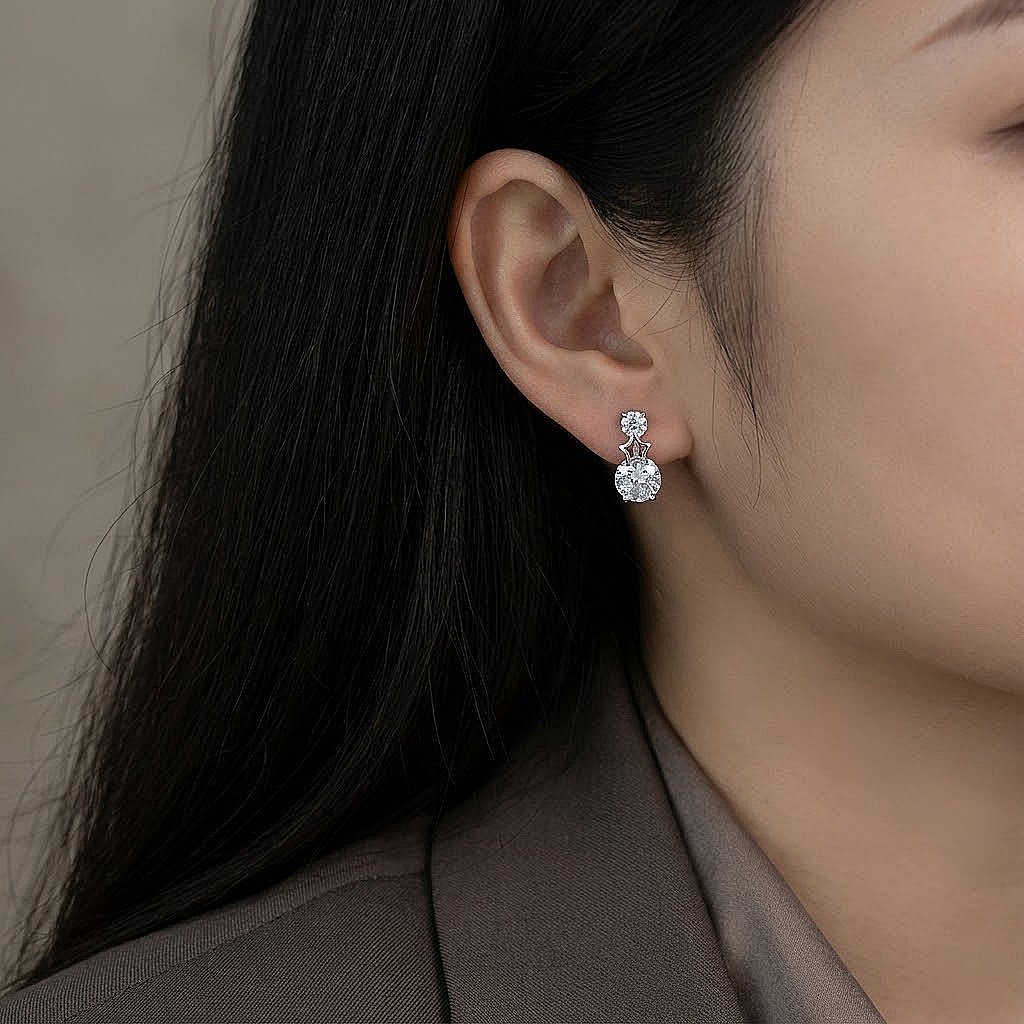 Celestial Star Solitaire Drop Silver Earrings