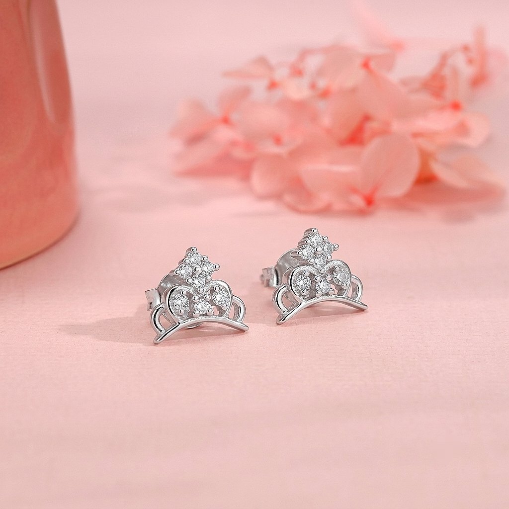 Royal Crown Silver Stud Earrings
