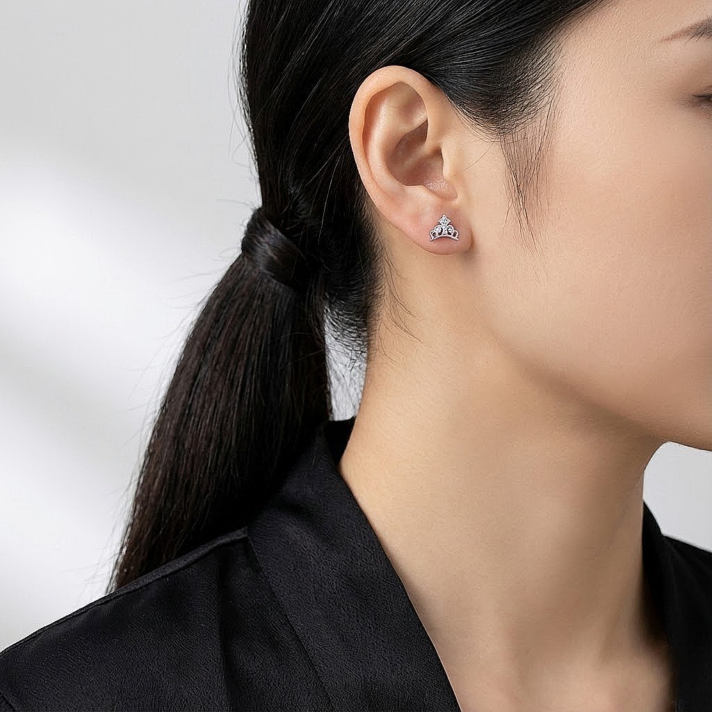 Royal Crown Silver Stud Earrings