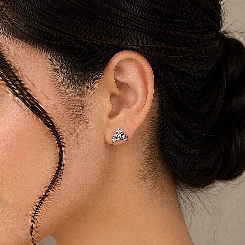 Royal Crown Silver Stud Earrings