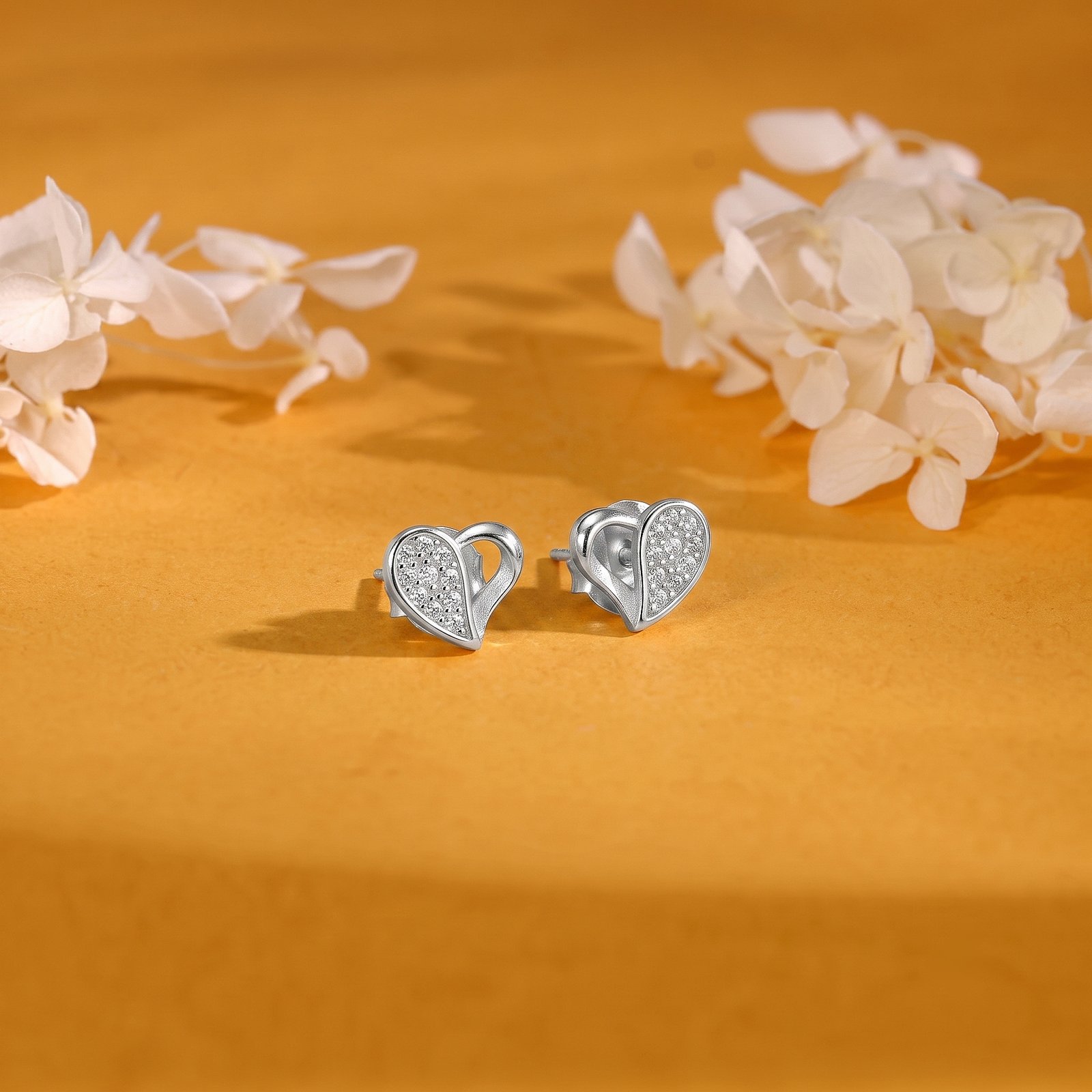 Open Heart Silver Stud Earrings