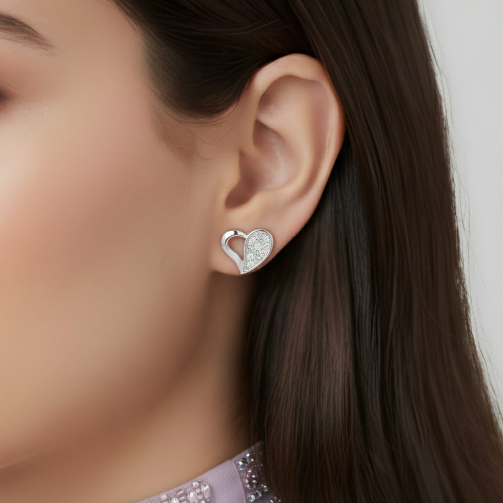 Open Heart Silver Stud Earrings