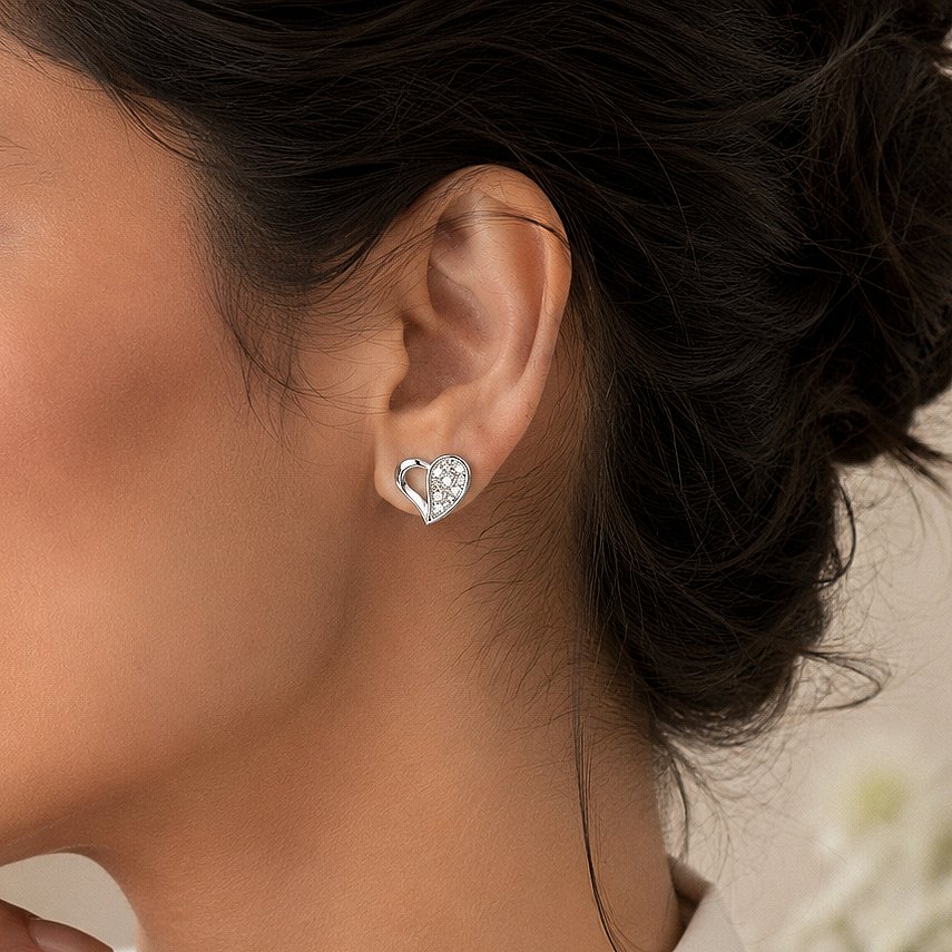 Open Heart Silver Stud Earrings